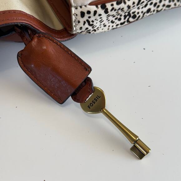 FOSSIL MEMOIR LEATHER & CALF HAIR SLIM SMALL TURNLOCK CROSSBODY PURSE - Picture 7 of 15